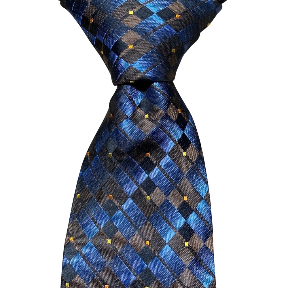 Bruno Marchesi Silk Necktie Check Extra Long Blue Jacquard Italy Excellent - Picture 1 of 6